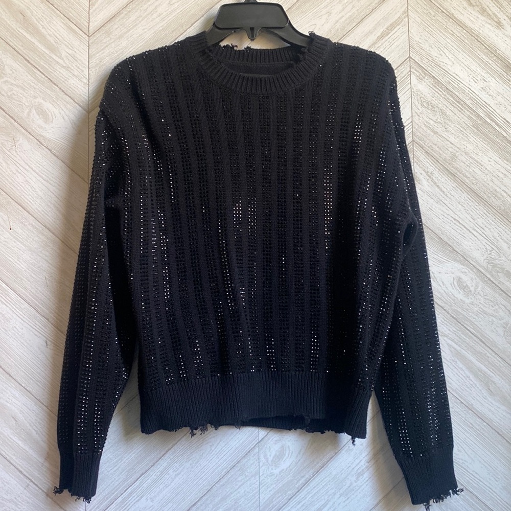 NEW RtA black embellished sweater sparkles distressed small s